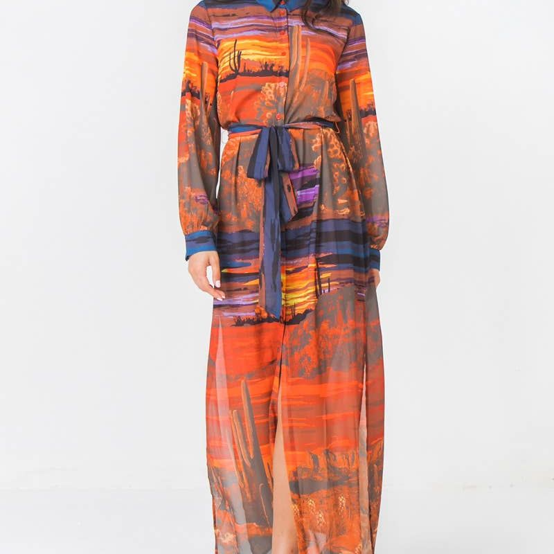 A printed woven shirt dress