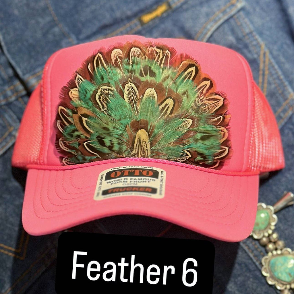 HOT PINK FEATHER TRUCKER HAT