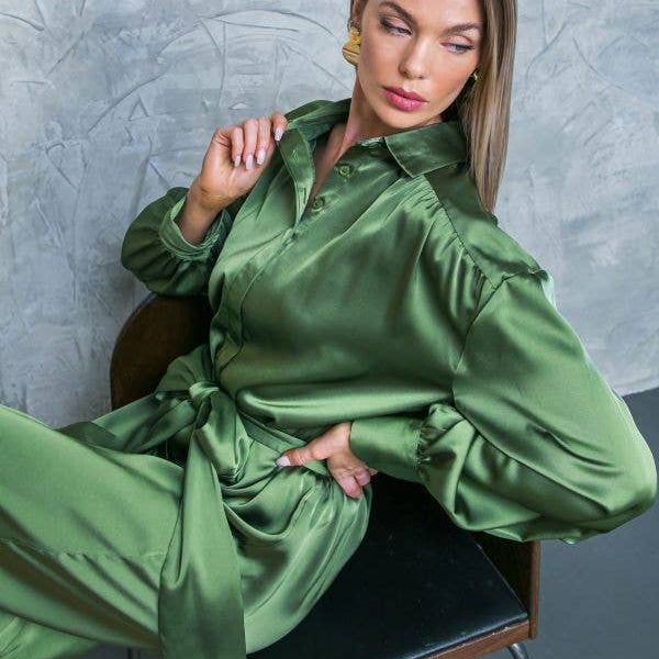 A solid satin jumpsuit