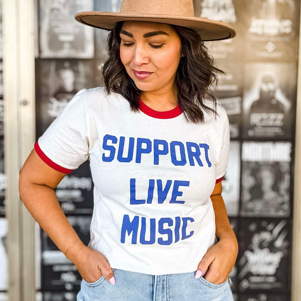 Support Live Music Vintage Ringer Shirt, Graphic Tee