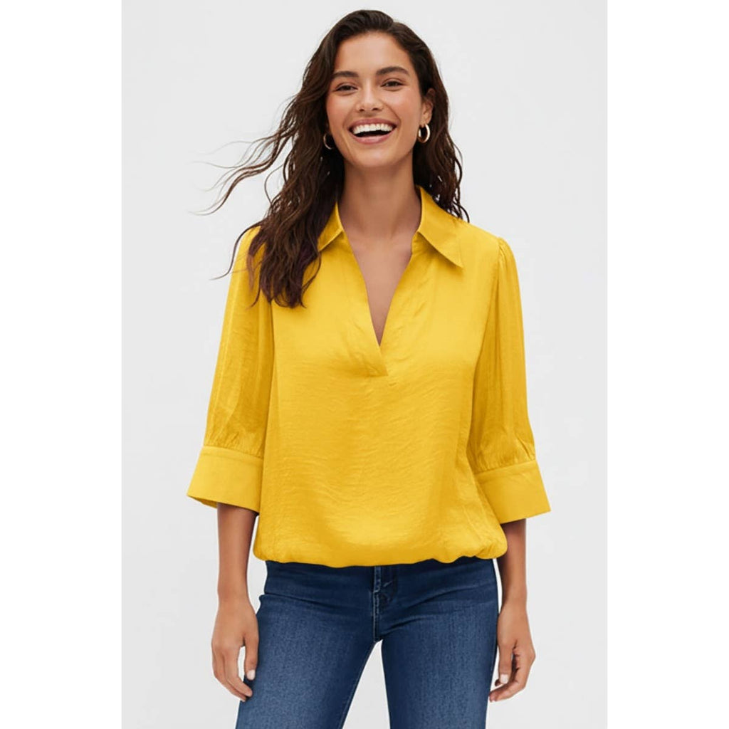 Naked Zebra high-low bubble-hem blouse on model