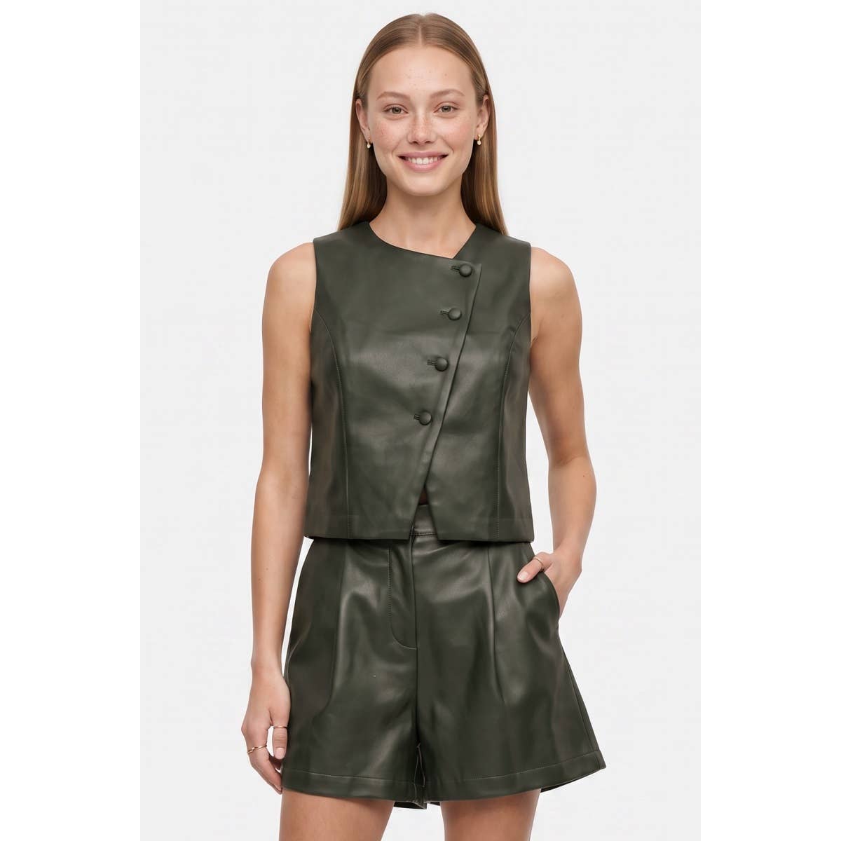 Asymmetrical Vegan Leather Cropped Vest