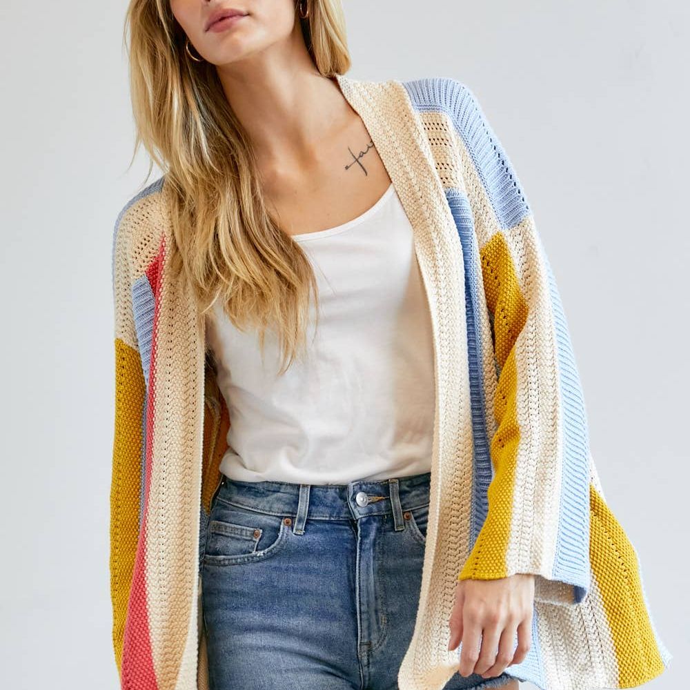 COLOR BLOCK LONG SLEEVE CARDIGAN