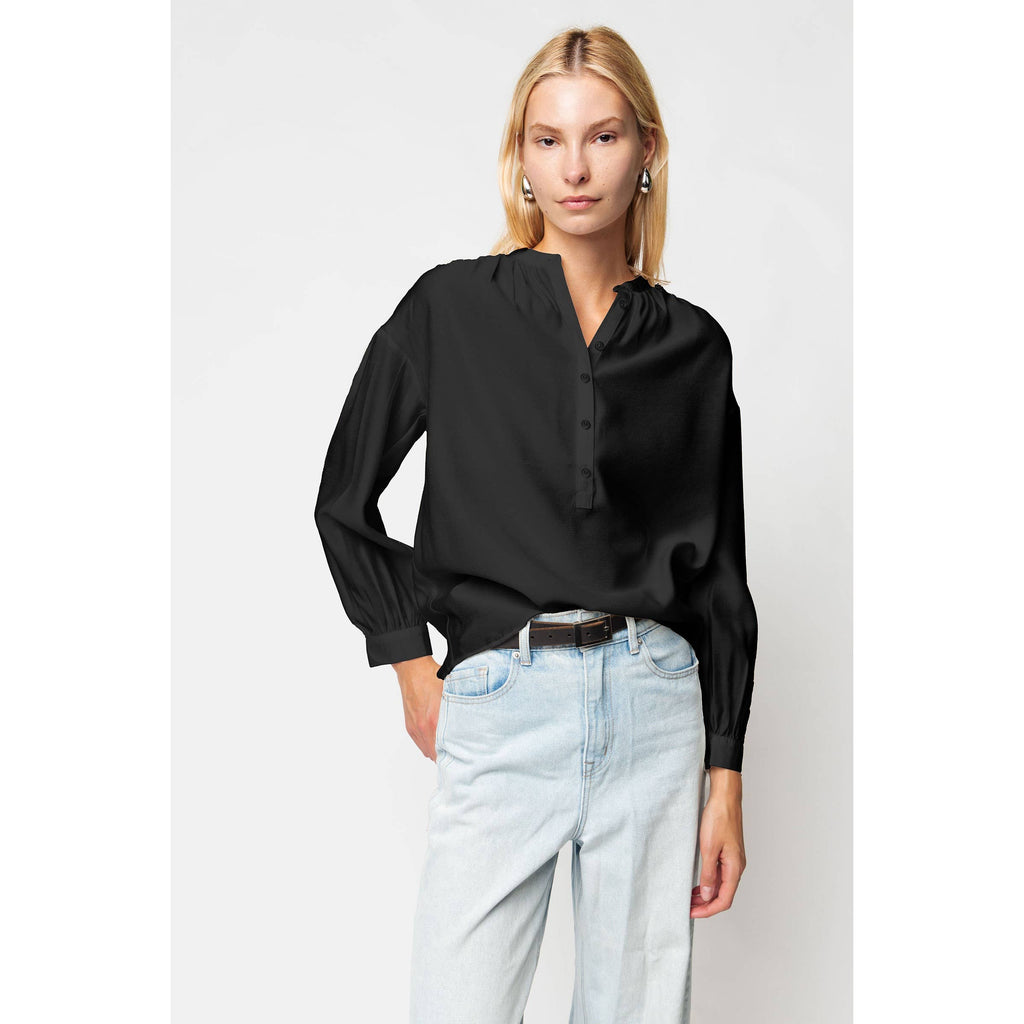 Button-down Blouse With Gathered Neckline