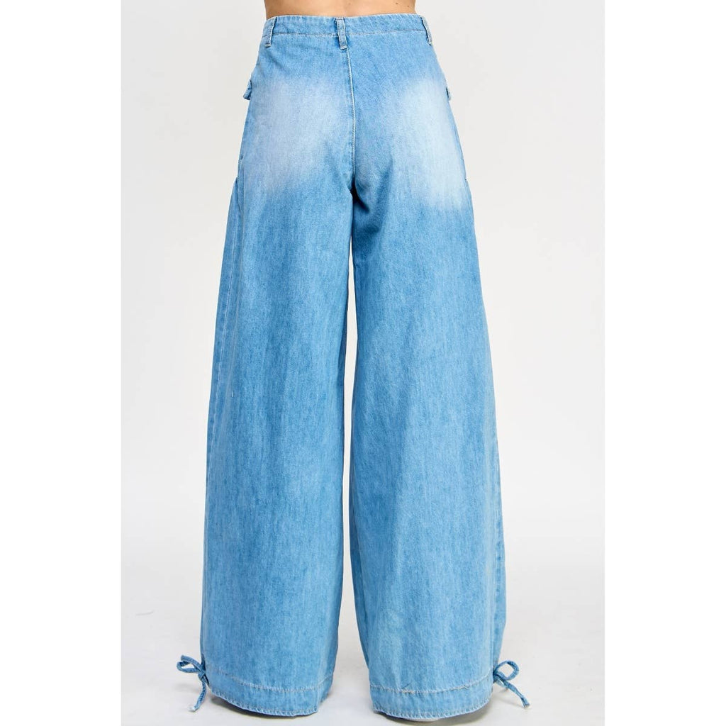 Ankle Drawstring Wide Denim Pants