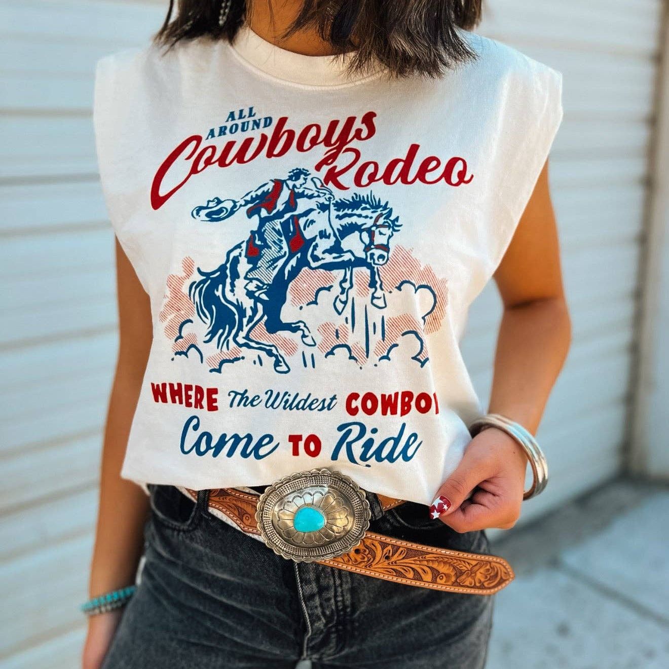 Wildest Cowboy| Western Graphic  Cropped Muscle Tank – Vintage White