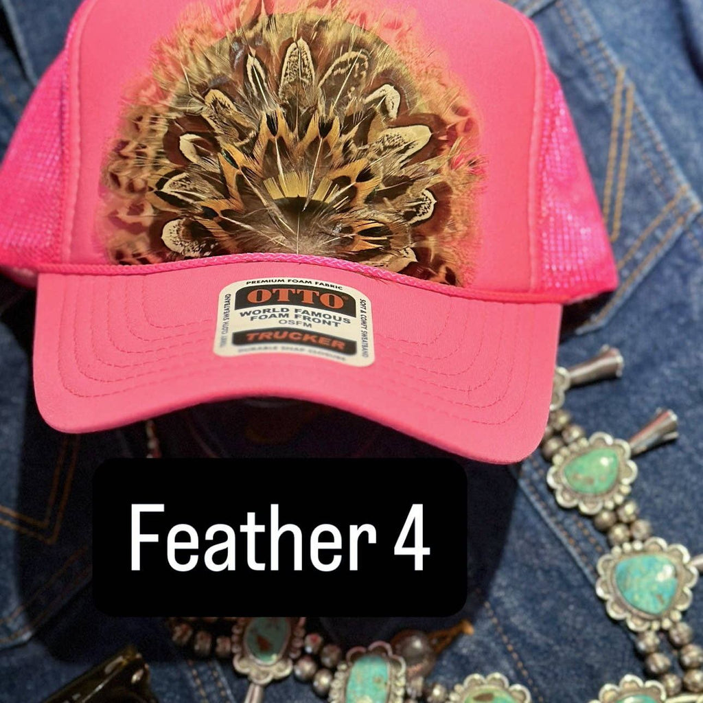 HOT PINK FEATHER TRUCKER HAT