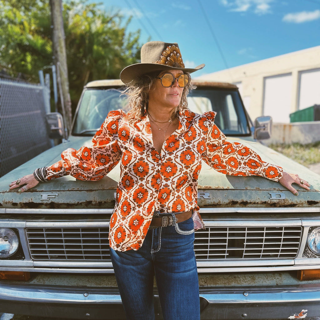 Going to California Large Poppy Flower Blouse