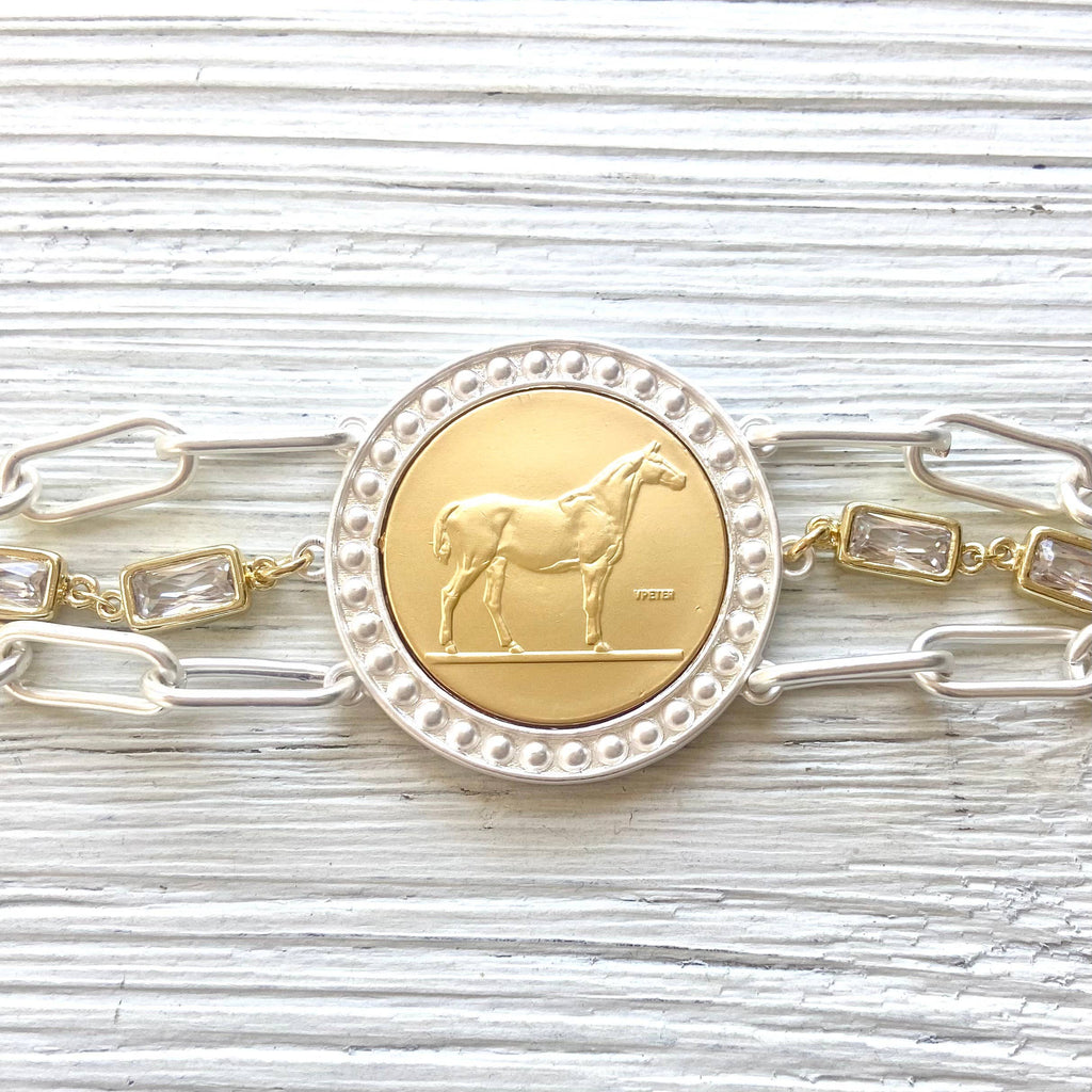 Horse jewelry coin bracelet country western derby equestrian