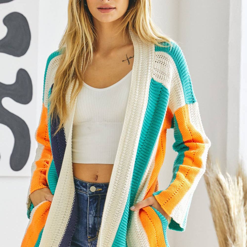 COLOR BLOCK LONG SLEEVE CARDIGAN