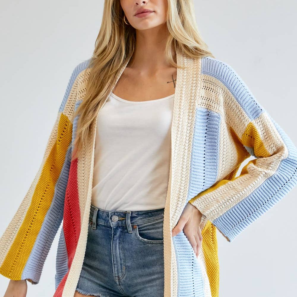 COLOR BLOCK LONG SLEEVE CARDIGAN