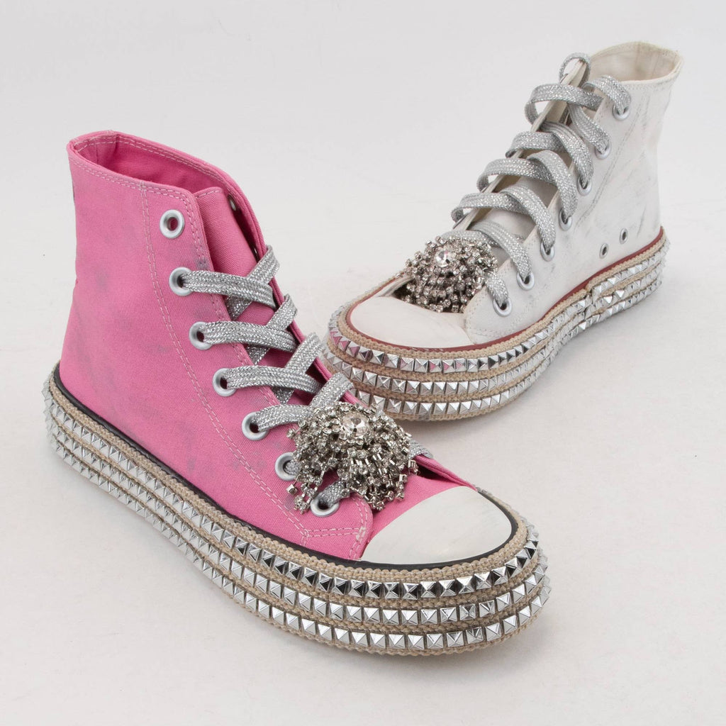 BEDAZZELED DECOR ROCKSTUD PLATFORM HIGH TOP SNEAKERS