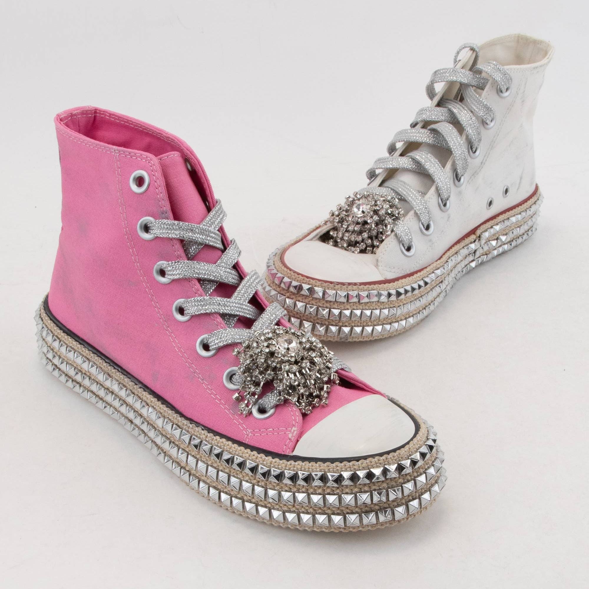 BEDAZZELED DECOR ROCKSTUD PLATFORM HIGH TOP SNEAKERS