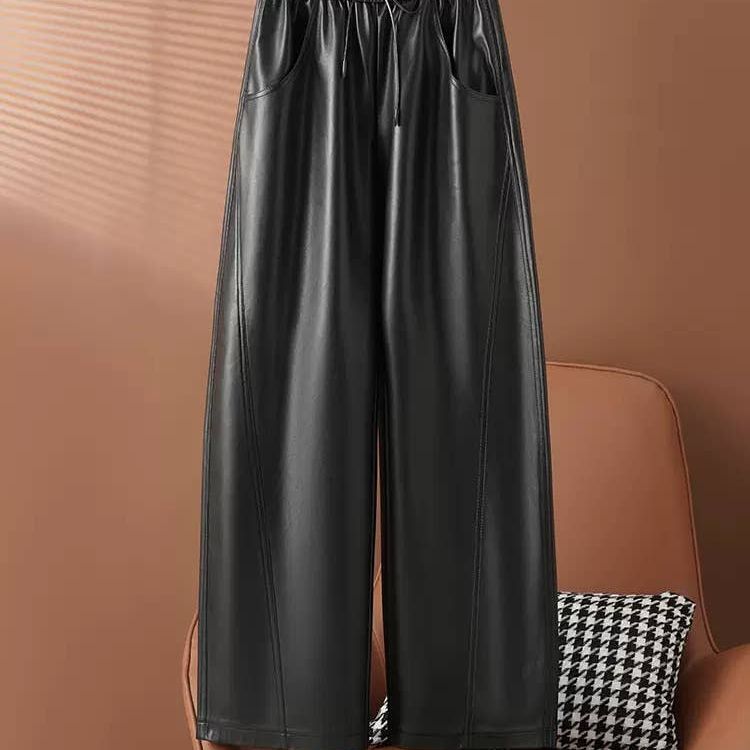 Autumn High-Waist PU Leather Wide-Leg Pants for Women