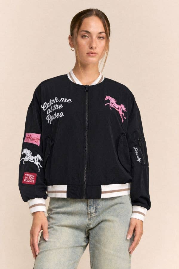 Retro Rodeo Embroidered Bomber Jacket