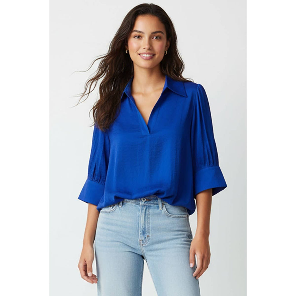 Naked Zebra high-low bubble-hem blouse on model
