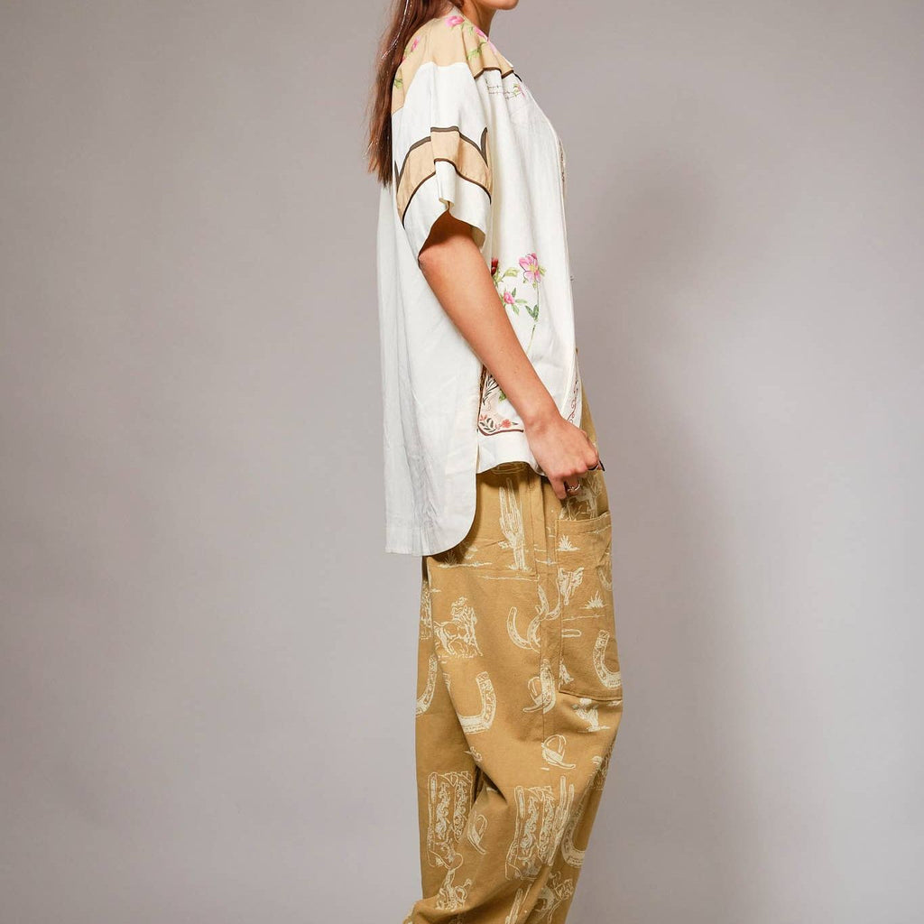 Western Motif Wide Leg Pants