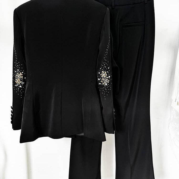 Beaded Diamond-Embellished Black Suit Set