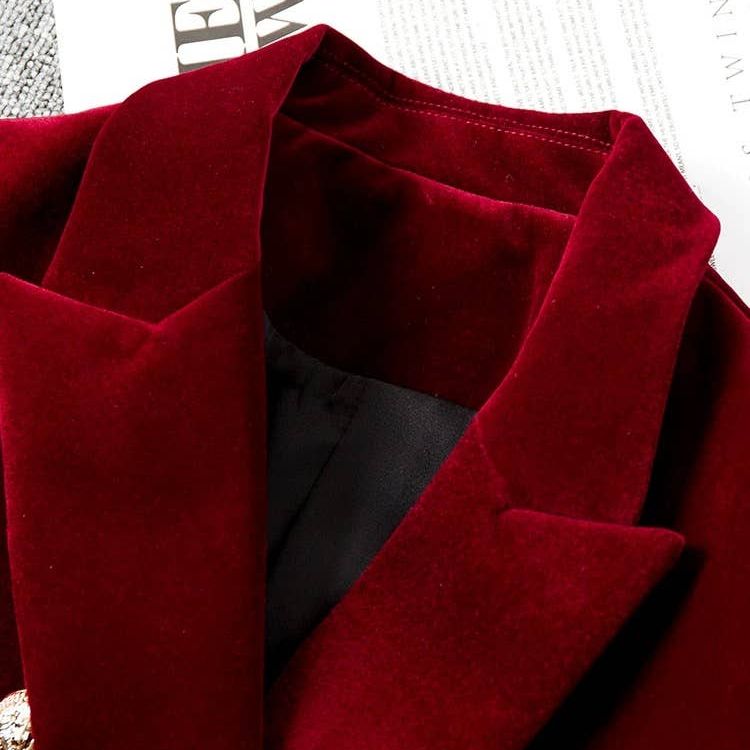 Velvet Double-Breasted Blazer for Women Autumn Winter