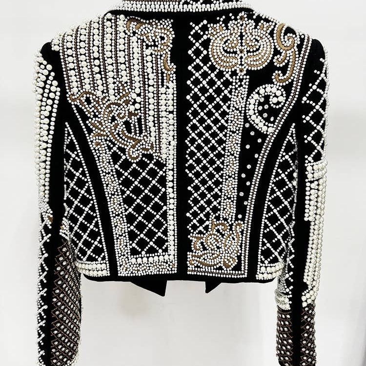 Luxurious Hand-Embroidered Beaded Diamond Short Coat