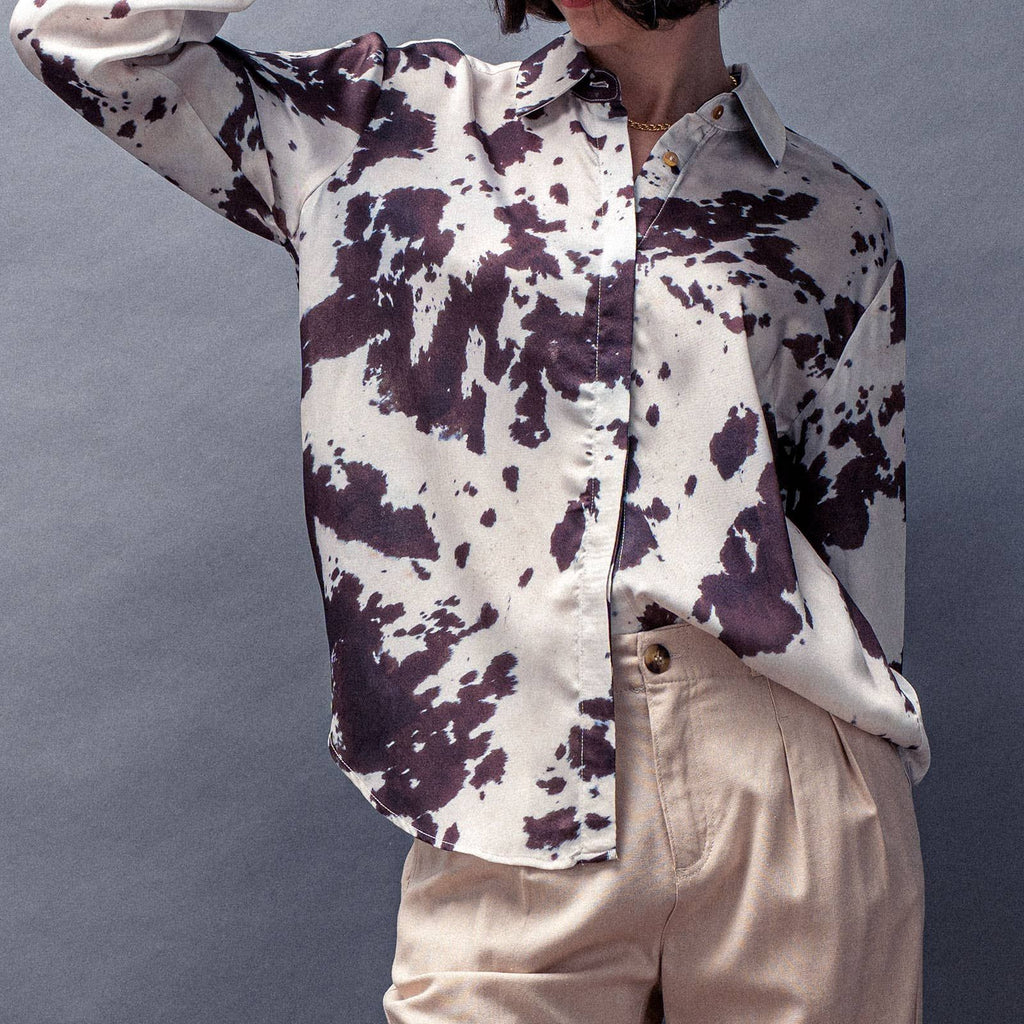 Cowhide Print Western Button Down Shirt
