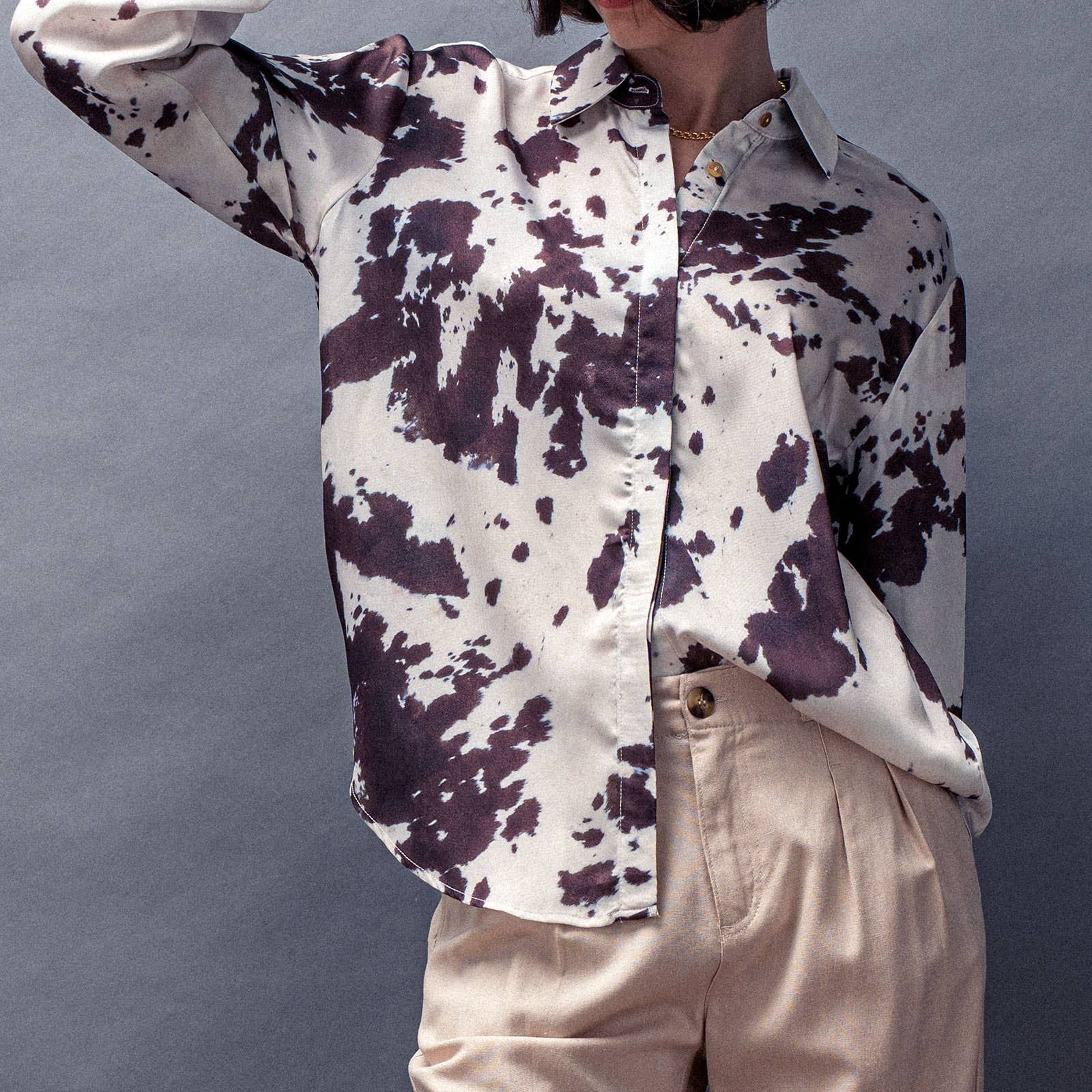 Cowhide Print Western Button Down Shirt