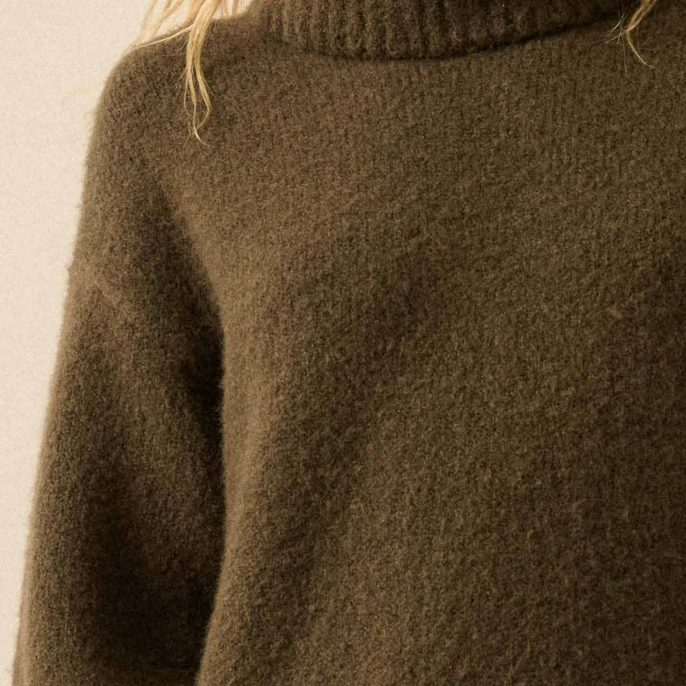 Solid Felted Knit Cowl-Neck Midi Sweater Dress