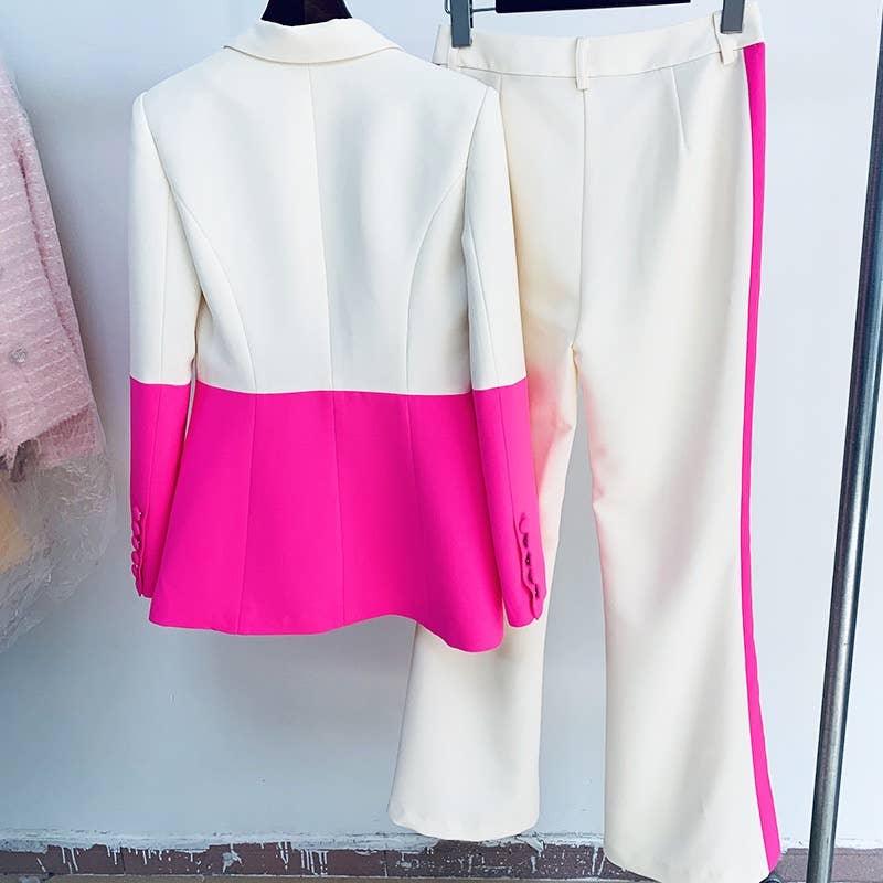 Modern Color-Block Business Suit & Flares Set