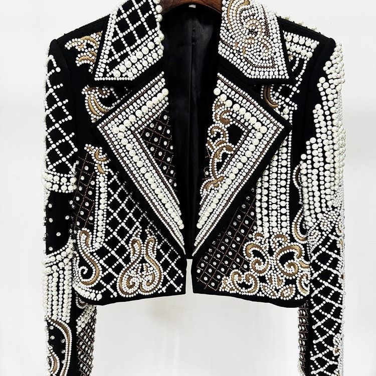 Luxurious Hand-Embroidered Beaded Diamond Short Coat
