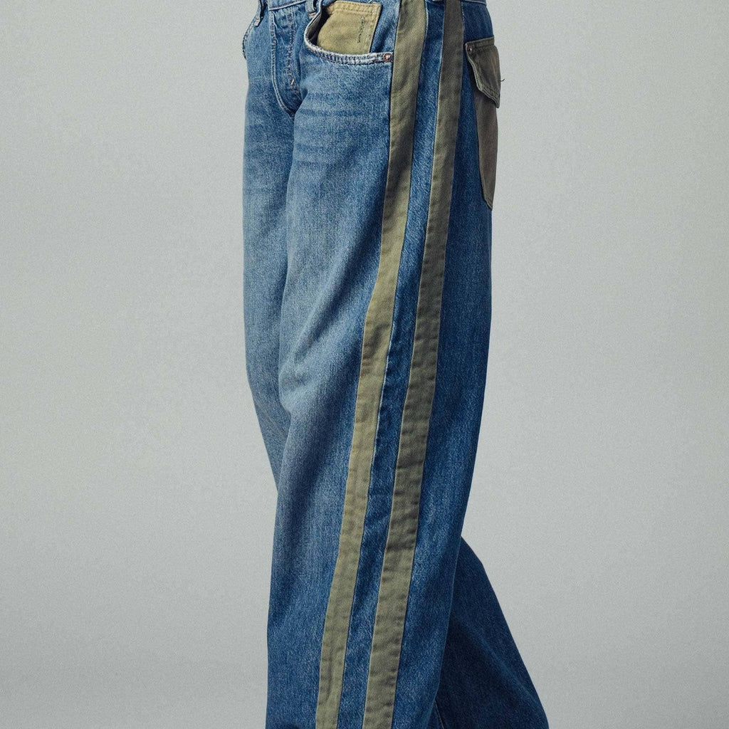 Wide-Leg Utility Stripe Denim Jeans