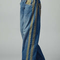 Wide-Leg Utility Stripe Denim Jeans