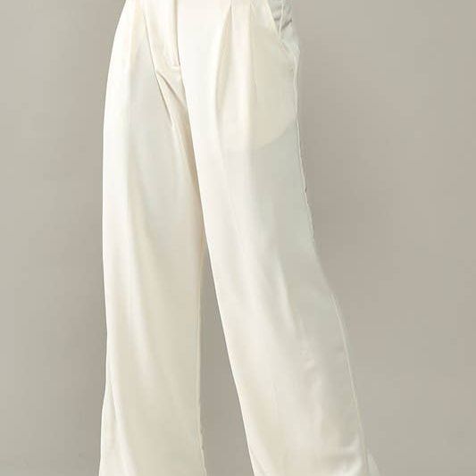 Sophisticated High Rise Front Pleated Wide Leg Trousers