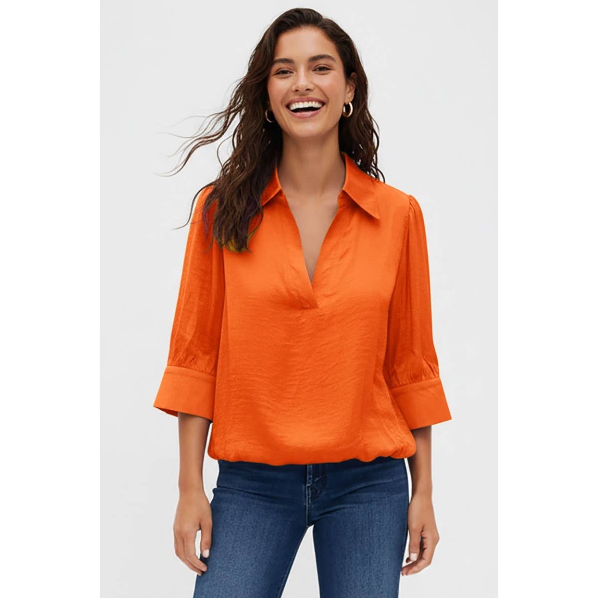 Naked Zebra high-low bubble-hem blouse on model