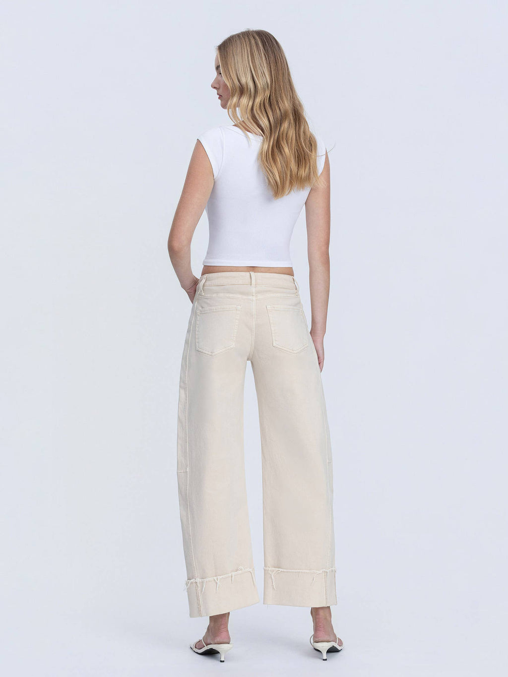HIGH RISE SIDE PANEL CROP CUFFED BARREL JEANS