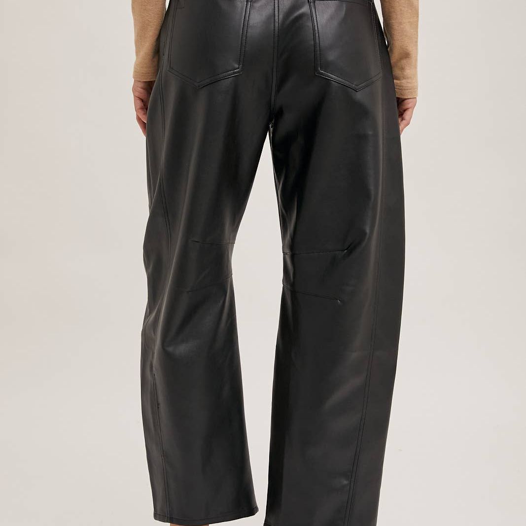 VEGAN LEATHER BARREL PANTS