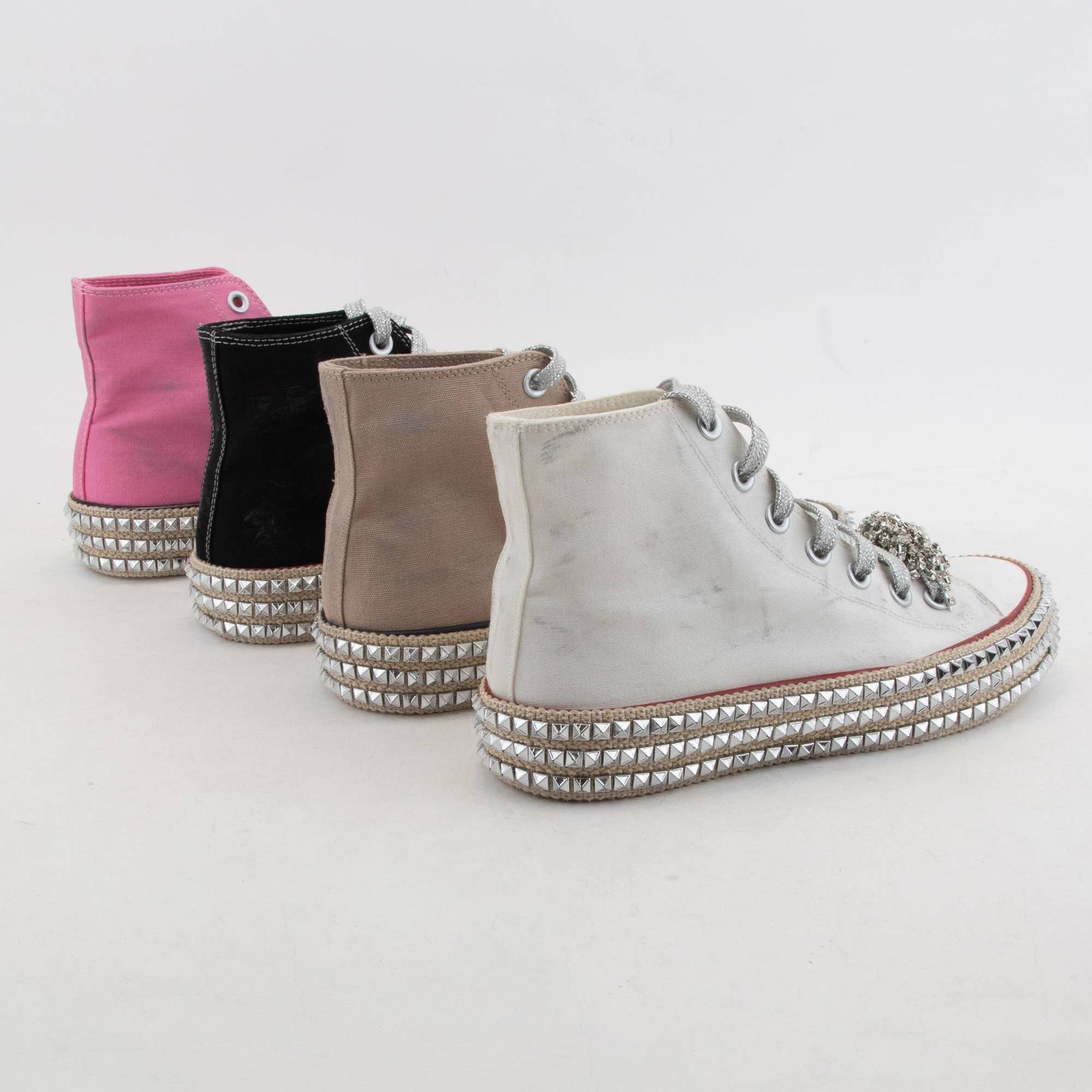 BEDAZZELED DECOR ROCKSTUD PLATFORM HIGH TOP SNEAKERS