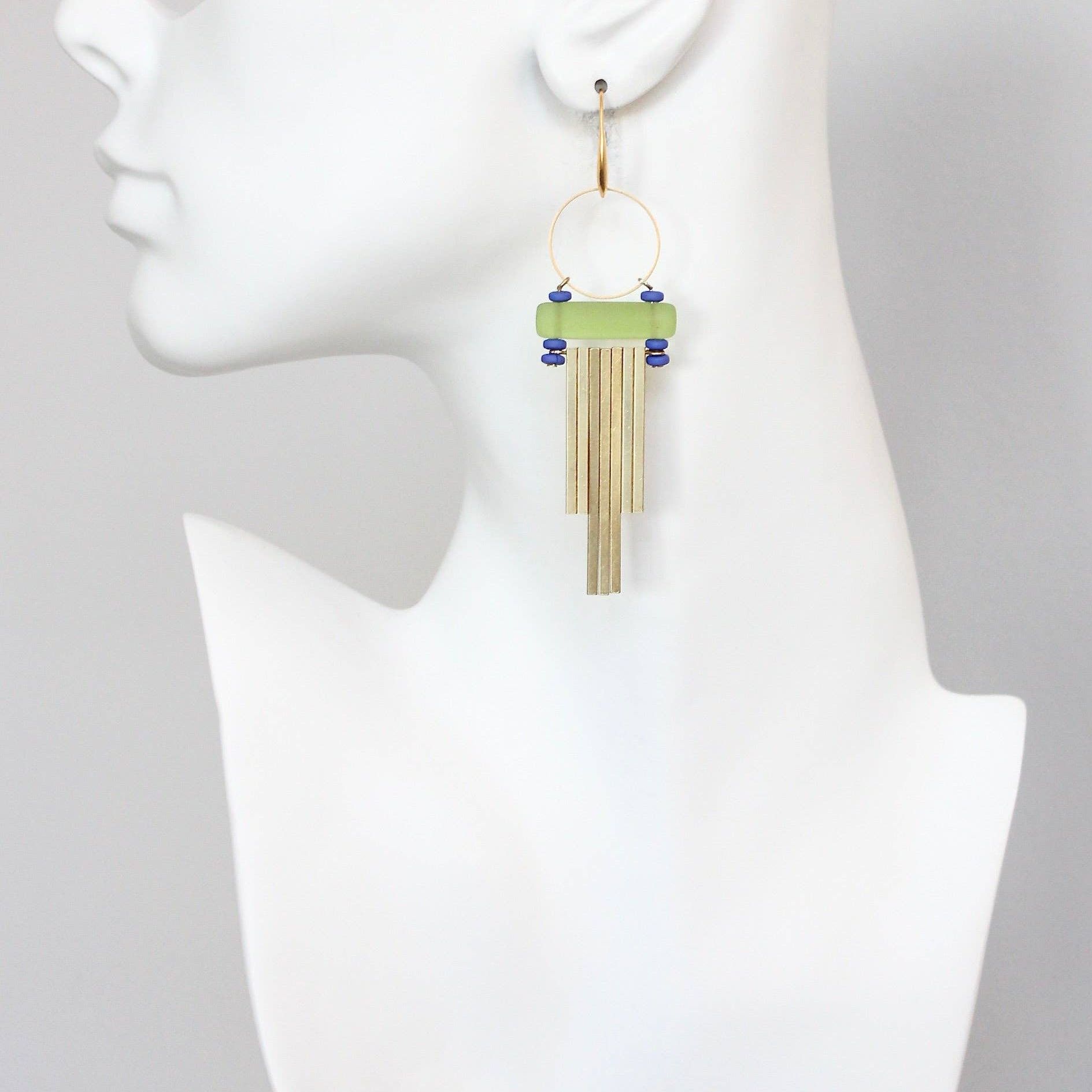 KYLE68 green and cobalt geometric earrings