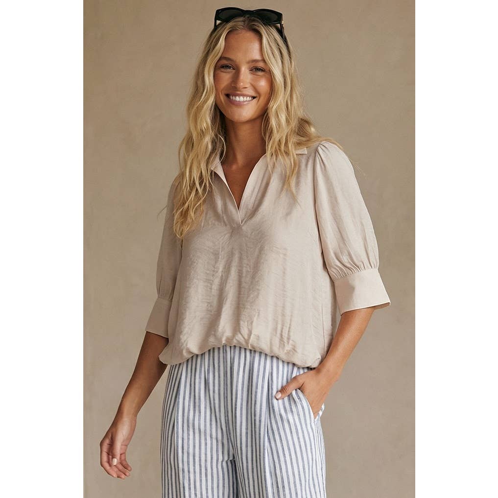 Naked Zebra high-low bubble-hem blouse on model