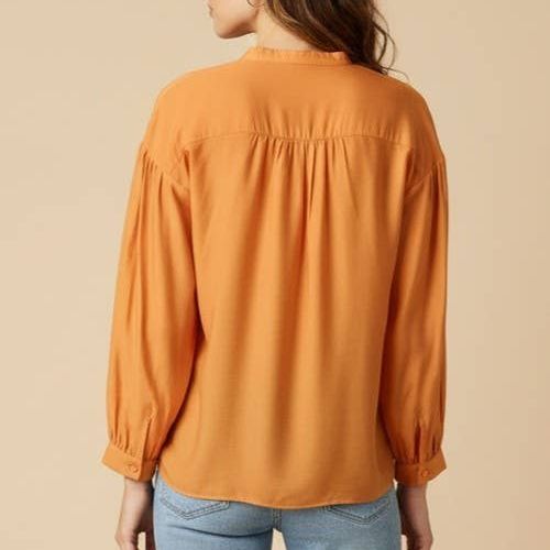Button-down Blouse With Gathered Neckline