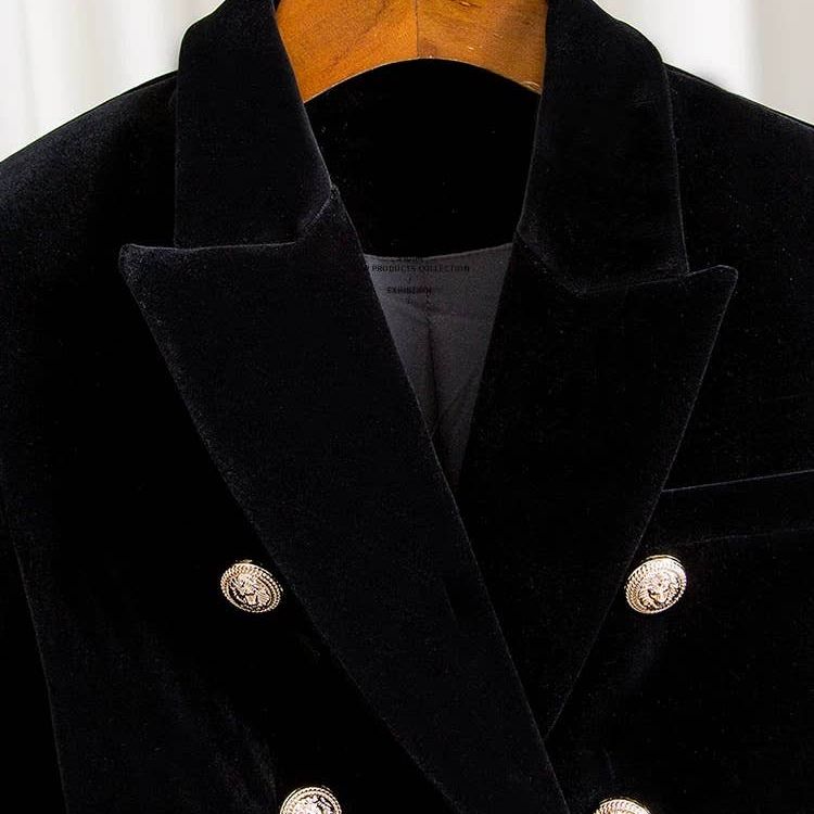 Velvet Double-Breasted Blazer for Women Autumn Winter