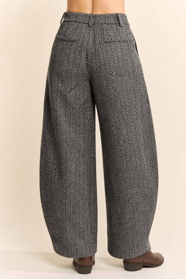 Herringbone High Waist Barrel Leg Pants