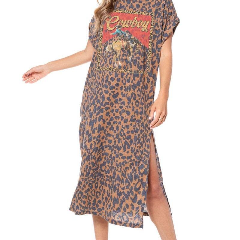 Western Cowboy Leopard Frame Graphic Leopard Maxi Dress