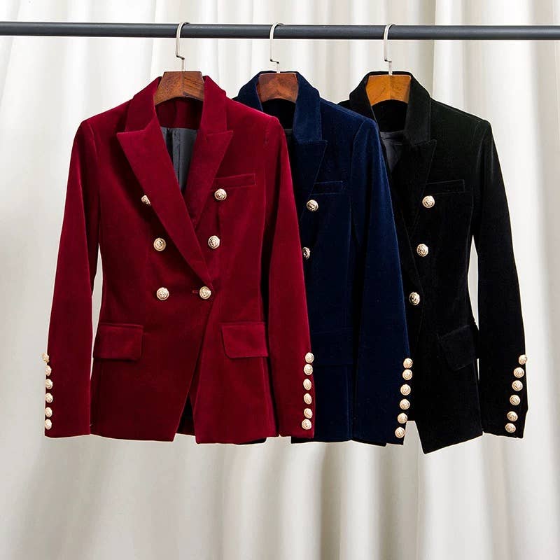 Velvet Double-Breasted Blazer for Women Autumn Winter