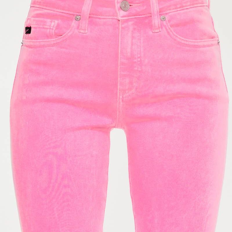 KANCAN- High Riser Kick Flare Neon Pink Stretch