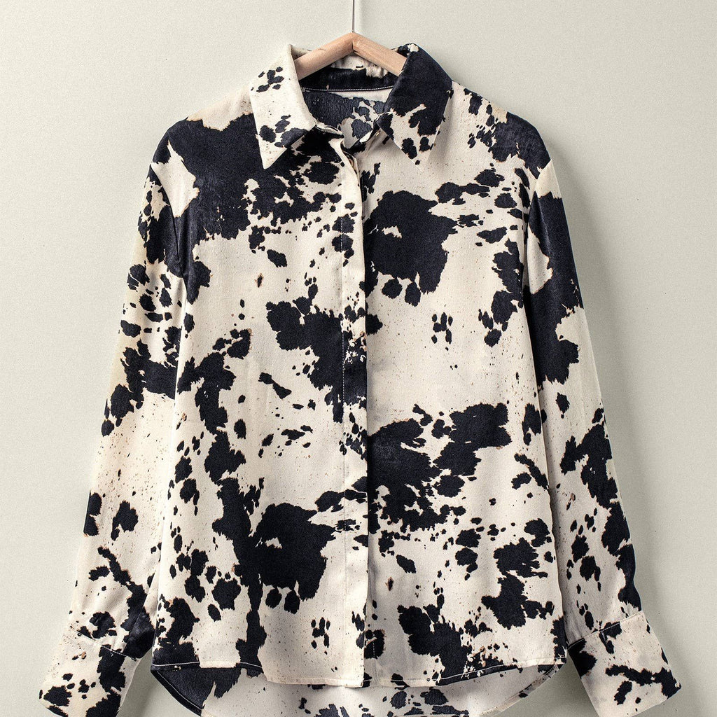 Cowhide Print Western Button Down Shirt