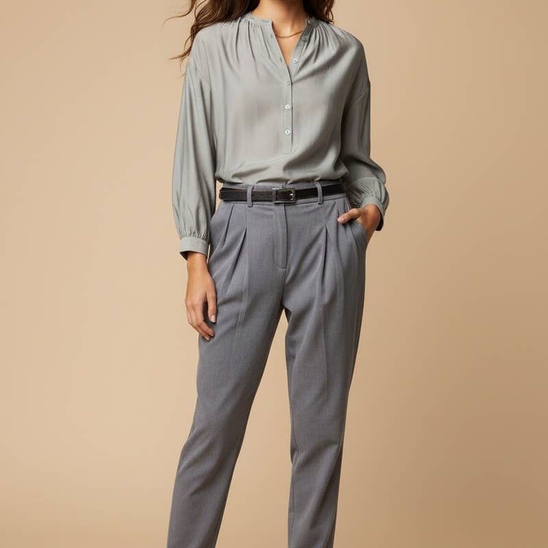 Button-down Blouse With Gathered Neckline