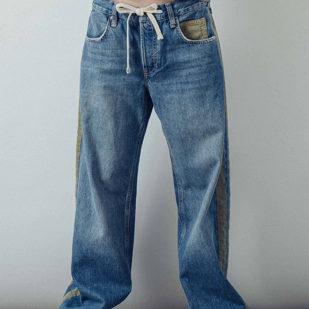 Wide-Leg Utility Stripe Denim Jeans