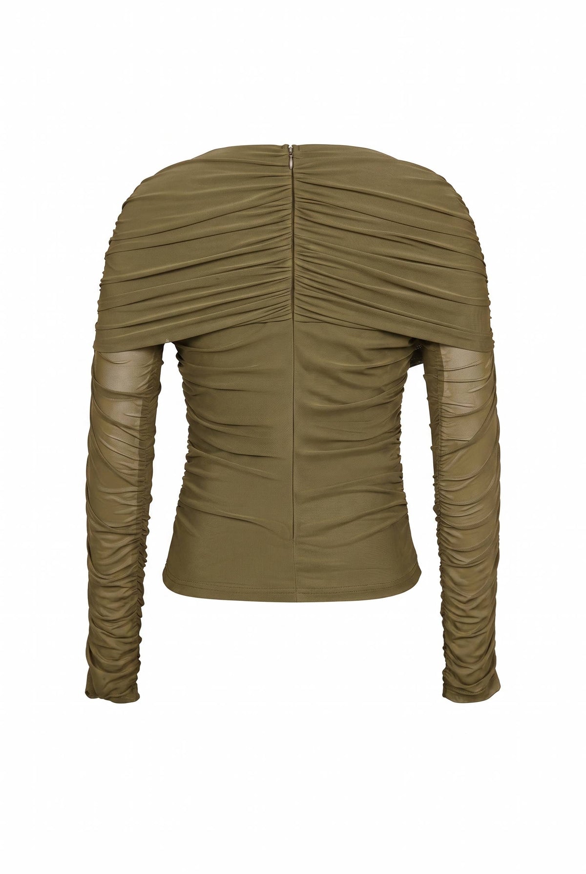 Noemie Power Mesh Double Layer Draped Long Sleeve Top