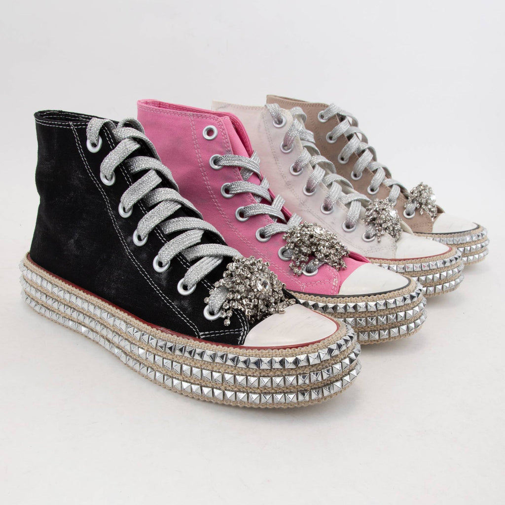 BEDAZZELED DECOR ROCKSTUD PLATFORM HIGH TOP SNEAKERS