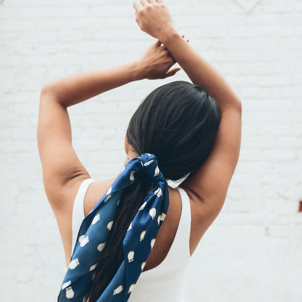 Elk Ivory Silk Scarf - Navy